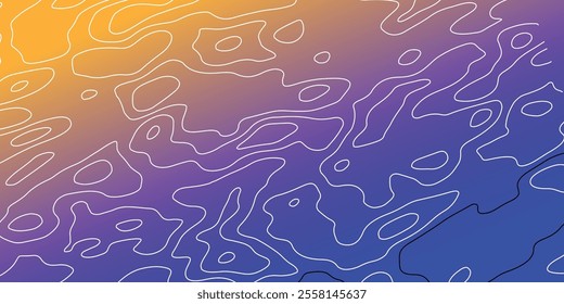 Topographic map background. Generating a terrain elevation map. Grid map. Contour map. Valleys and mountains. Geography concept. Wavy background. Vector illustration.