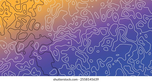 Topographic map background. Generating a terrain elevation map. Grid map. Contour map. Valleys and mountains. Geography concept. Wavy background. Vector illustration.