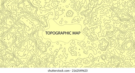 Topografischer Kartenhintergrund. Geografisches abstraktes Muster-Raster. Die Topkontur Karte mit Stilisierhöhe. Gebirgswege, Geländeweg. Alter gelber Hintergrund. Vektorgrafik.