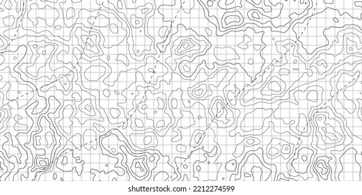 Topographic map background. Geographic abstract patterns grid. The topo contour map with stylized height. Mountain trail terrain, terrain path. Vector illustration.