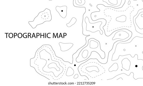 Topographic map background. Geographic abstract patterns grid. The topo contour map with stylized height. Mountain trail terrain, terrain path. Vector illustration.