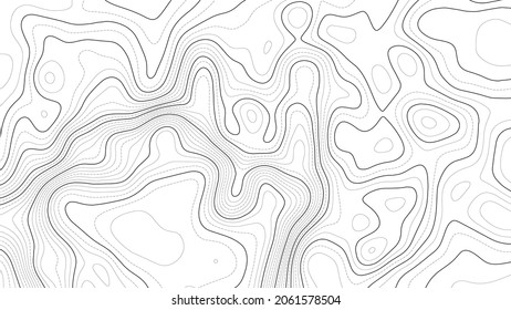 Fondo del mapa topográfico. Mapa de líneas geográficas con asignaciones de elevación. Cuadrícula geográfica de fondo de contorno. Ilustración vectorial.