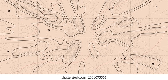 Topographic map background. Geographic line map with elevation assignments. Contour background geographic grid. Vector illustration.