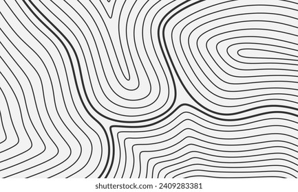 Topographic map background. Hand drawn contours of topography map, stylized height with lines. Geography scheme and the terrain path. Abstract wavy and curved lines. Freehand line vector drawing