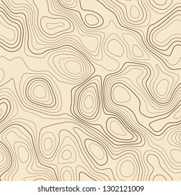 Topographic map background, seamless design, flawless tileable isolines pattern, vector illustration.