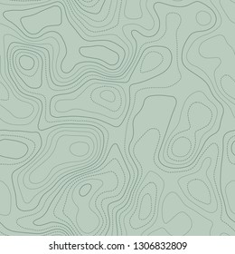 Topographic map background, seamless design, enchanting tileable pattern in green tones, vector illustration.