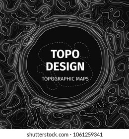 Topographic map background with space for copy. Contour elevation topographic vector map. Geographic grid abstract vector illustration. Mountain, cartography, earth, nature, travel concept. Wireframe