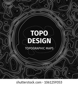 Topographic map background with space for copy. Contour elevation topographic vector map. Geographic grid abstract vector illustration. Mountain, cartography, earth, nature, travel concept. Wireframe