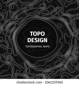 Topographic map background with space for copy. Contour elevation topographic vector map. Geographic grid abstract vector illustration. Mountain, cartography, earth, nature, travel concept. Wireframe