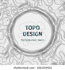 Topographic map background with space for copy. Contour elevation topographic vector map. Geographic grid abstract vector illustration. Mountain, cartography, earth, nature, travel concept. Wireframe