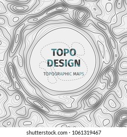 Topographic map background with space for copy. Contour elevation topographic vector map. Geographic grid abstract vector illustration. Mountain, cartography, earth, nature, travel concept. Wireframe