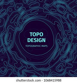Topographic map background with space for copy. Contour elevation topographic vector map. Geographic grid abstract vector illustration. Mountain, cartography, earth, nature, travel concept. Blue wire
