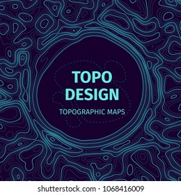 Topographic map background with space for copy. Contour elevation topographic vector map. Geographic grid abstract vector illustration. Mountain, cartography, earth, nature, travel concept. Blue wire
