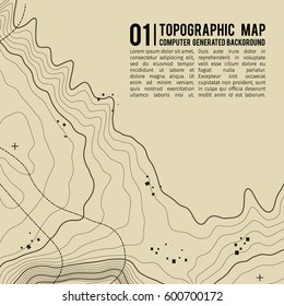 Topographic map background with space for copy .  Line topography map contour background , geographic grid abstract vector illustration . Mountain hiking trail over terrain .