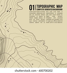 Topographic map background with space for copy .  Line topography map contour background , geographic grid abstract vector illustration . Mountain hiking trail over terrain .
