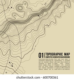 Topographic map background with space for copy .  Line topography map contour background , geographic grid abstract vector illustration . Mountain hiking trail over terrain .