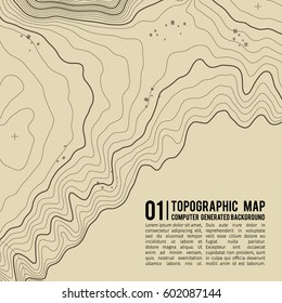 Topographic map background with space for copy .  Line topography map contour background , geographic grid abstract vector illustration . Mountain hiking trail over terrain .