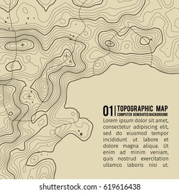 Topographic map background with space for copy . Line topography map contour background , geographic grid abstract vector illustration . Mountain hiking trail over terrain .