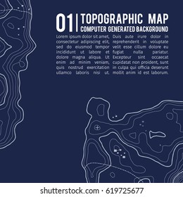 Topographic map background with space for copy . Line topography map contour background , geographic grid abstract vector illustration . Mountain hiking trail over terrain .