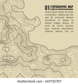 Topographic map background with space for copy . Line topography map contour background , geographic grid abstract vector illustration . Mountain hiking trail over terrain .