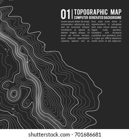Topographic map background with space for copy . Line topography map contour background , geographic grid abstract vector illustration . Mountain hiking trail over terrain .