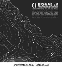 Topographic map background with space for copy . Line topography map contour background , geographic grid abstract vector illustration . Mountain hiking trail over terrain .