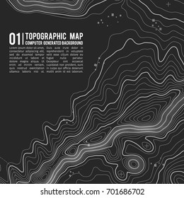 Topographic map background with space for copy . Line topography map contour background , geographic grid abstract vector illustration . Mountain hiking trail over terrain .