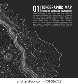 Topographic map background with space for copy . Line topography map contour background , geographic grid abstract vector illustration . Mountain hiking trail over terrain .