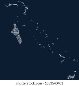 Topographic map of The Bahamas with black contour lines on dark blue background