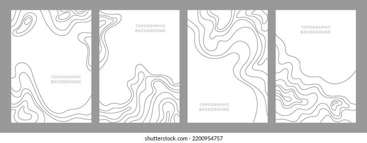 Topographic map banners. Vector set of geographic map lines and contours. Terrain path isolated on a white background. Geography scheme. Line weather or mountain relief for website, poster