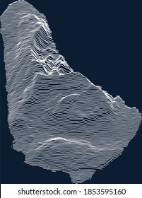 Topographic map of Barbados with white contour lines on dark blue background