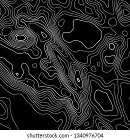 Topographic map. Black lines on white background. Contour abstract background. Vector illustration.