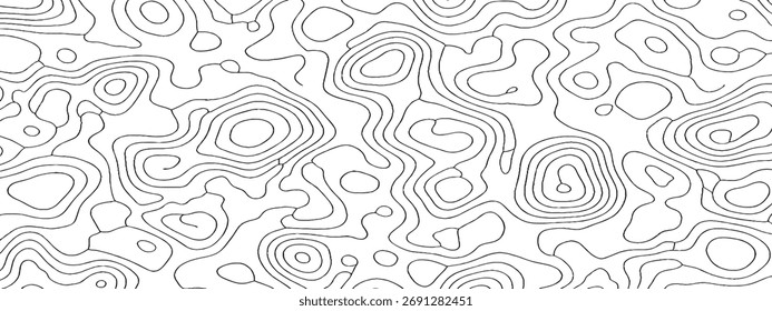 Mapa topográfico de líneas negras sobre fondo blanco estilo de diseño simple