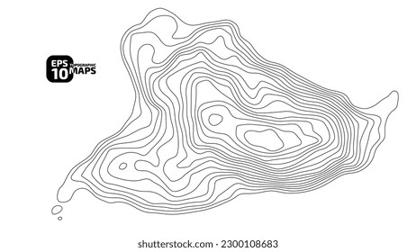 Topographic map in black and white. Geographic topography of mountains in vector illustration. The texture of the topographic image. Ground map of the area. Lines of graphic contour of height. Island svg