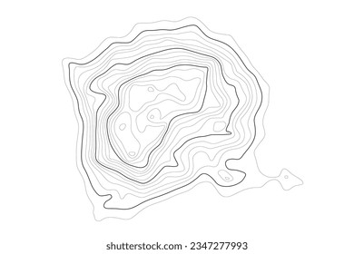 Topographic map in black and white. Geographic topography of mountains in vector illustration. The texture of the topographic image. Ground map of the area. Lines of graphic contour of height. Island