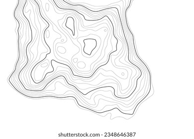 Mapa topográfico en blanco y negro. Topografía geográfica de las montañas en ilustración vectorial. La textura de la imagen topográfica. Mapa terrestre del área. Líneas de contorno gráfico de altura. Isla