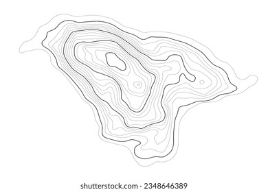 Topographic map in black and white. Geographic topography of mountains in vector illustration. The texture of the topographic image. Ground map of the area. Lines of graphic contour of height. Island