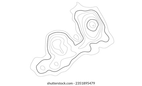 Topographic map in black and white. Geographic topography of mountains in vector illustration. The texture of the topographic image. Ground map of the area. Lines of graphic contour of height. Island
