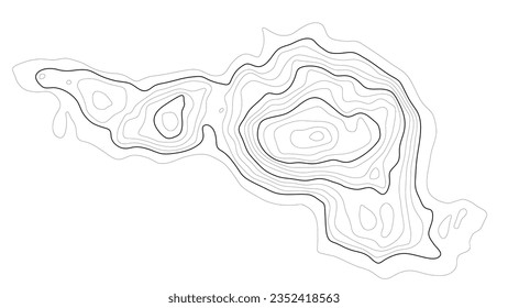 Topographic map in black and white. Geographic topography of mountains in vector illustration. The texture of the topographic image. Ground map of the area. Lines of graphic contour of height. Island