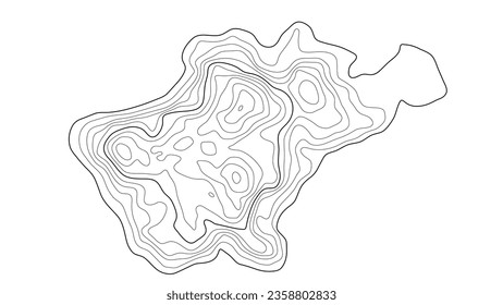Topographic map in black and white. Geographic topography of mountains in vector illustration. The texture of the topographic image. Ground map of the area. Lines of graphic contour of height. Island
