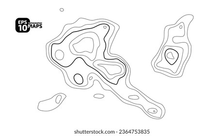 Topographische Karte in Schwarz-Weiß. Geografische Topographie der Berge in Vektorgrafik. Die Textur des topographischen Bildes. Landkarte des Gebiets. Linien der grafischen Höhenkontur. Insel