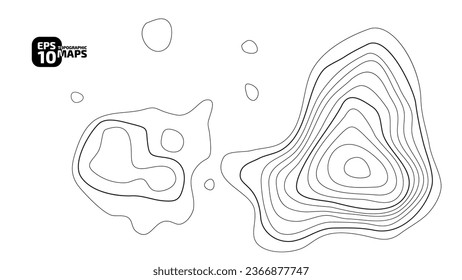 Topographic map in black and white. Geographic topography of mountains in vector illustration. The texture of the topographic image. Ground map of the area. Lines of graphic contour of height. Island