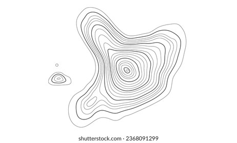 Topographic map in black and white. Geographic topography of mountains in vector illustration. The texture of the topographic image. Ground map of the area. Lines of graphic contour of height. Island