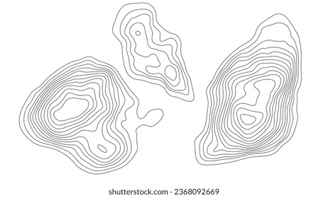 Topographic map in black and white. Geographic topography of mountains in vector illustration. The texture of the topographic image. Ground map of the area. Lines of graphic contour of height. Island