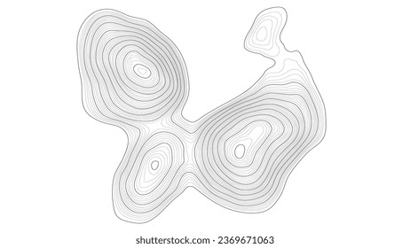 Topographic map in black and white. Geographic topography of mountains in vector illustration. The texture of the topographic image. Ground map of the area. Lines of graphic contour of height. Island