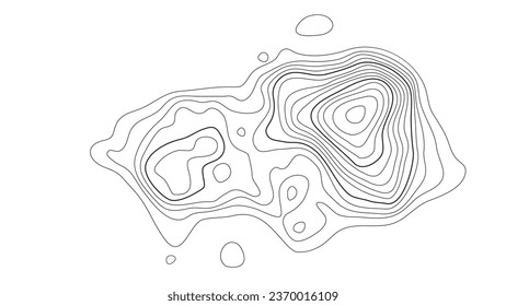 Topographic map in black and white. Geographic topography of mountains in vector illustration. The texture of the topographic image. Ground map of the area. Lines of graphic contour of height. Island