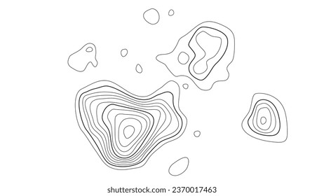 Topographic map in black and white. Geographic topography of mountains in vector illustration. The texture of the topographic image. Ground map of the area. Lines of graphic contour of height. Island