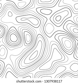 Topographic map. Black and white seamless design. Slightly tileable isolines pattern. Vector illustration.