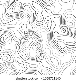 Topographic Map. Black And White Seamless Design. Fancy Tileable Isolines Pattern. Vector Illustration.
