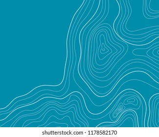 topographic map, blue background, abstract white lines vector illustration